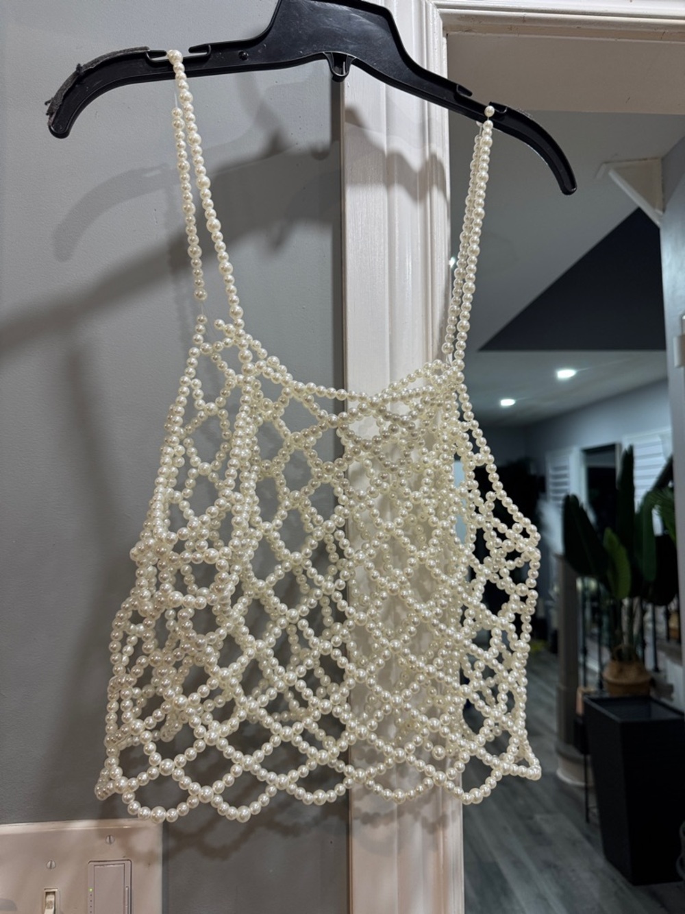 Pearl Beaded Mesh Crop Top - Ivory